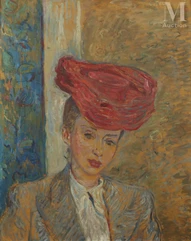 Constantin TERECHKOVITCH (Moscou 1902 - Monaco 1878)-Portrait de femme au chapeau rouge-img1