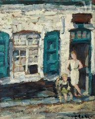 Eugène LEROY (1910-2000)-Femme avec enfant à la porte-img1